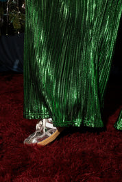 Electric Current Green Metallic Plissé Pants
