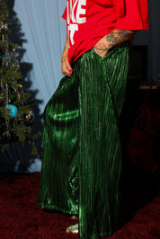 Electric Current Green Metallic Plissé Pants
