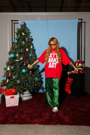 Electric Current Green Metallic Plissé Pants