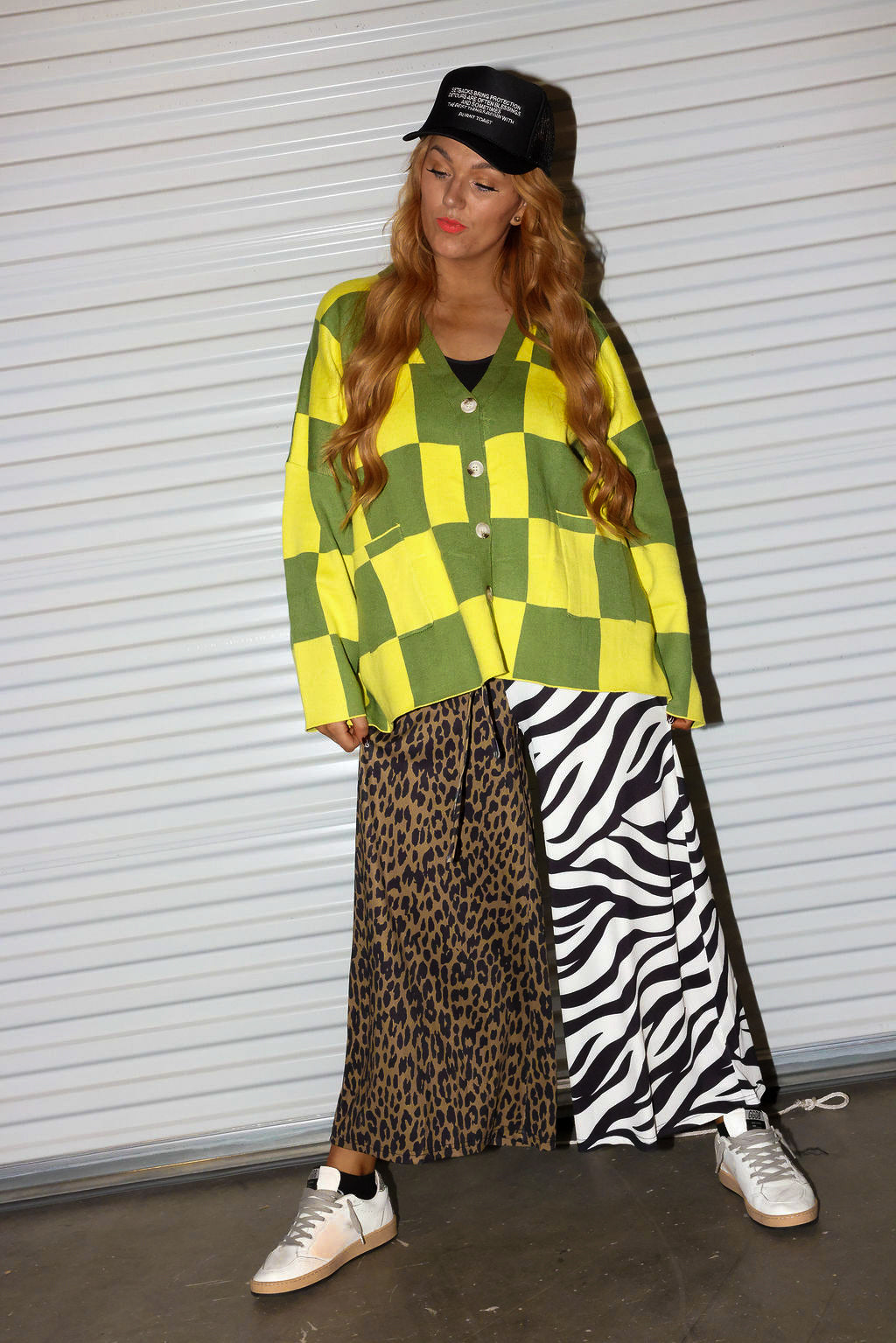 Heat Check Green Checkered Oversized Cardigan