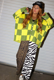 Heat Check Green Checkered Oversized Cardigan