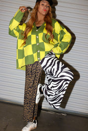 Heat Check Green Checkered Oversized Cardigan