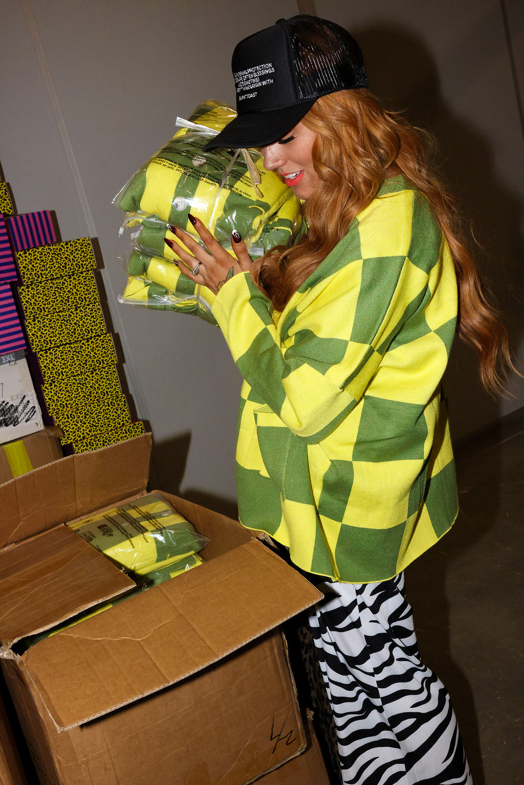 Heat Check Green Checkered Oversized Cardigan