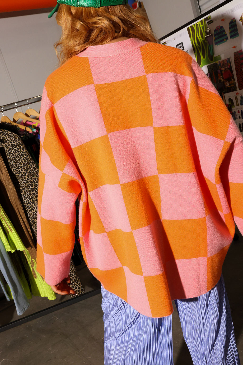 ** PRE-ORDER: ships by 12/15 ** Checkmate Pink & Orange Checkered Oversized Cardigan