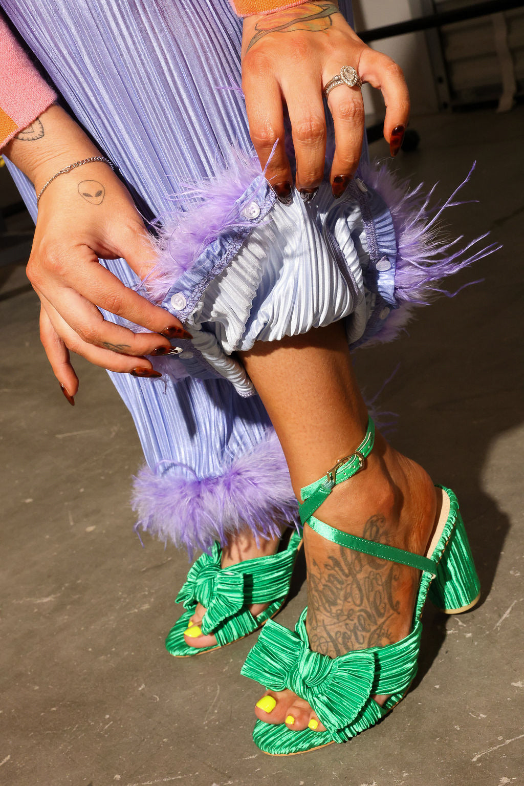 Lavender Haze Pleated Feathered Pants