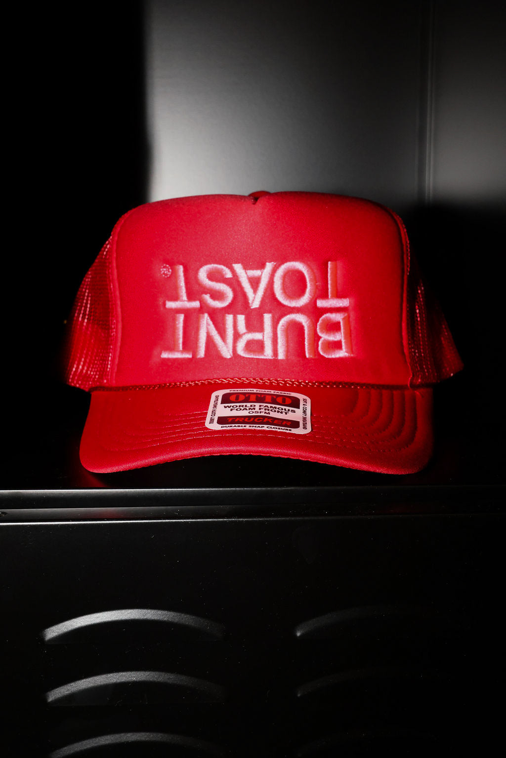 Burnt Toast Upside Down Red and Pink Embroidered Trucker Hat