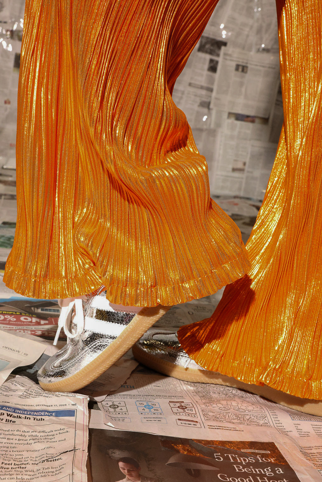 Orange Crush Metallic Plisse Pants