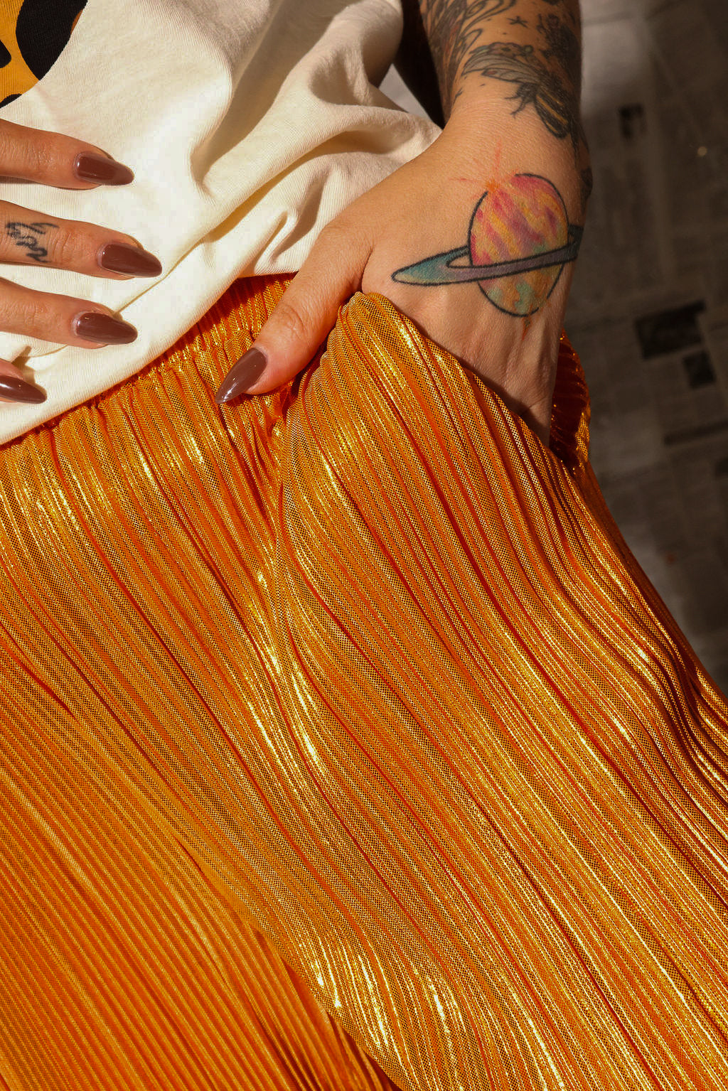 Orange Crush Metallic Plisse Pants