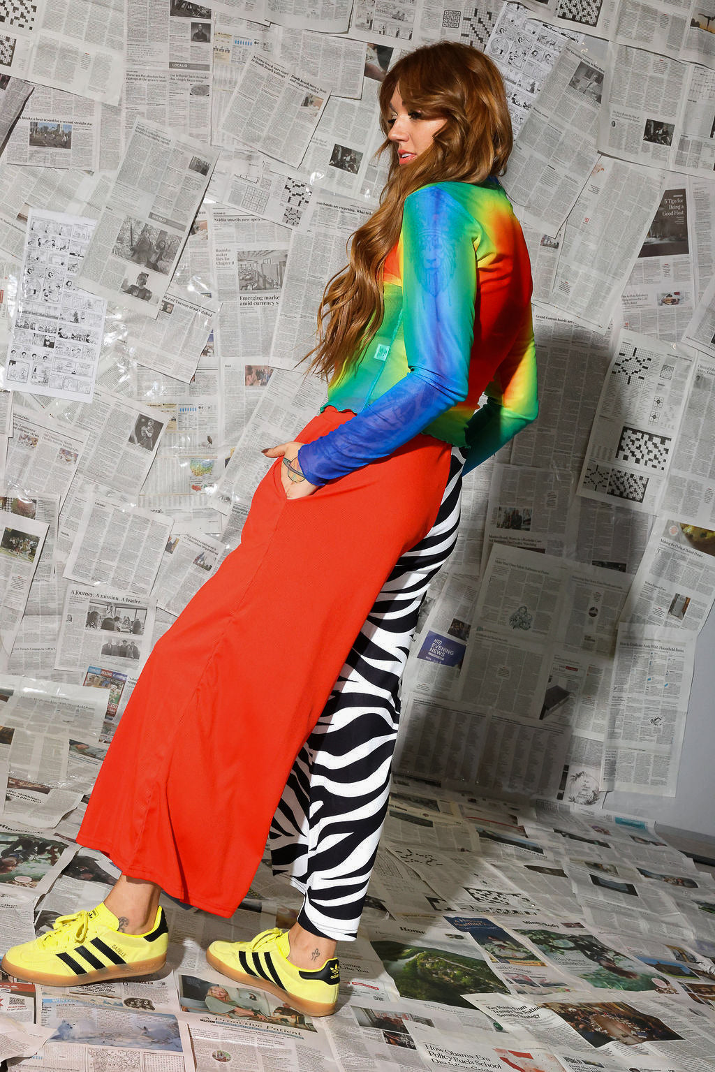 Black, White, & Red All Over Half & Half Cropped Pants (w/Pockets)