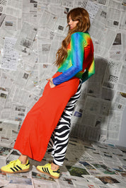 Black, White, & Red All Over Half & Half Cropped Pants (w/Pockets)