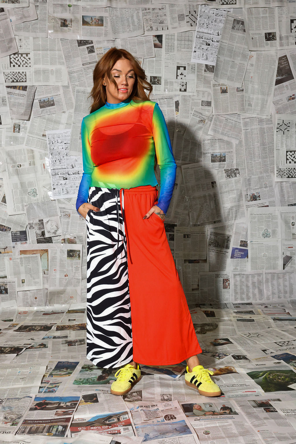 Black, White, & Red All Over Half & Half Cropped Pants (w/Pockets)