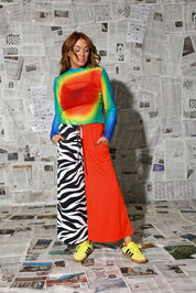 Black, White, & Red All Over Half & Half Cropped Pants (w/Pockets)