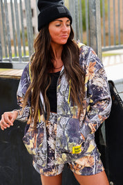 Caught Smiling Camo Fleece Zip Up Hoodie