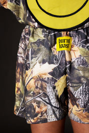 Caught Smiling Camo Fleece Shorts