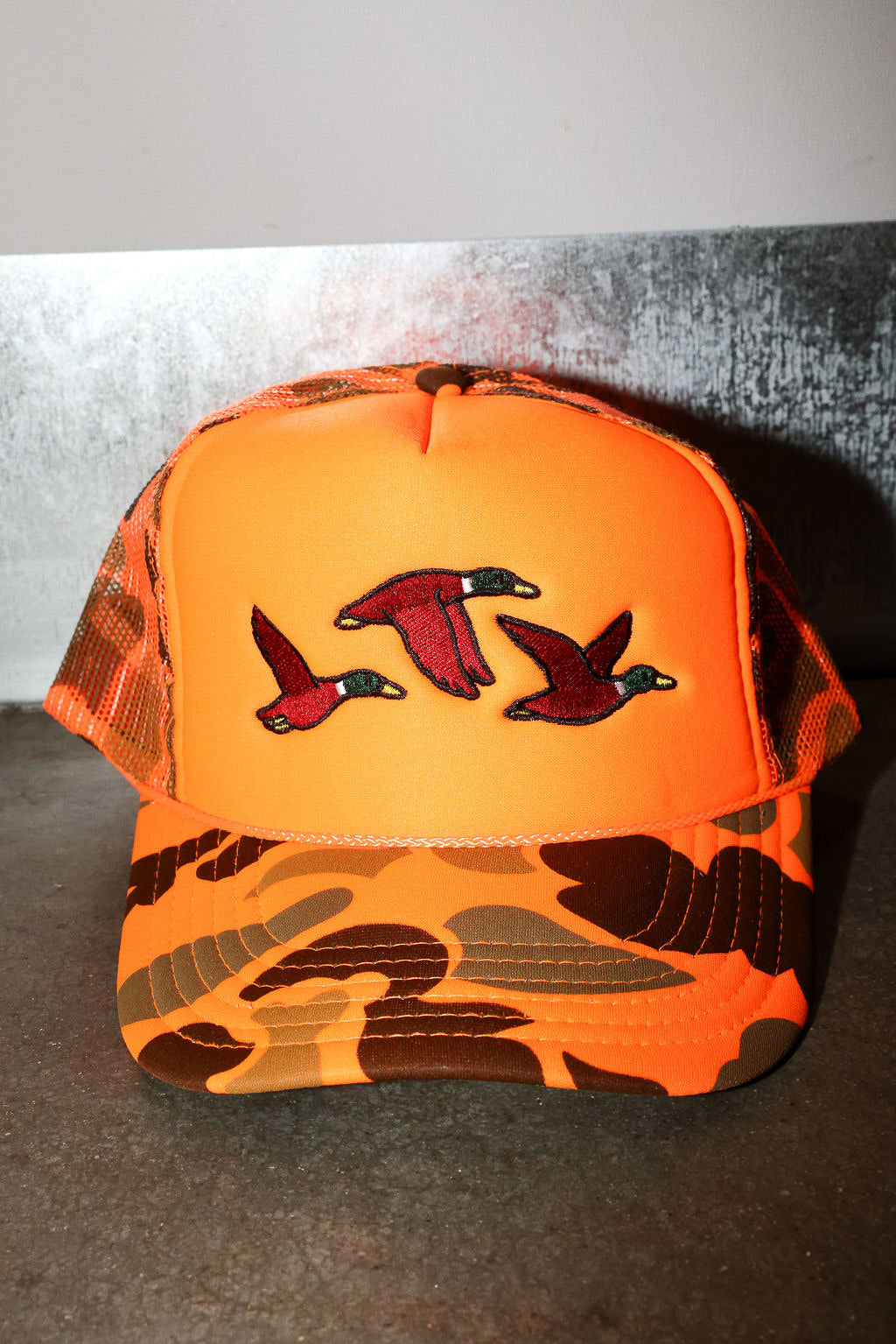 Camo Orange Duck Trucker Hat