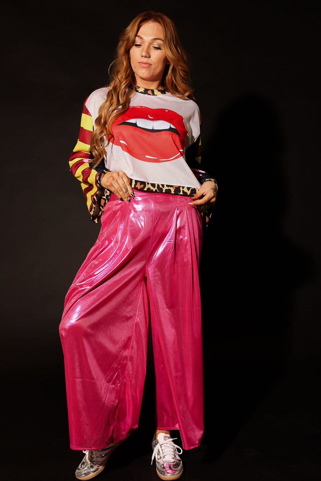 Bubblegum Burn Cropped Metallic Trousers