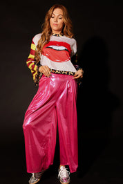 Bubblegum Burn Cropped Metallic Trousers