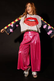 Bubblegum Burn Cropped Metallic Trousers