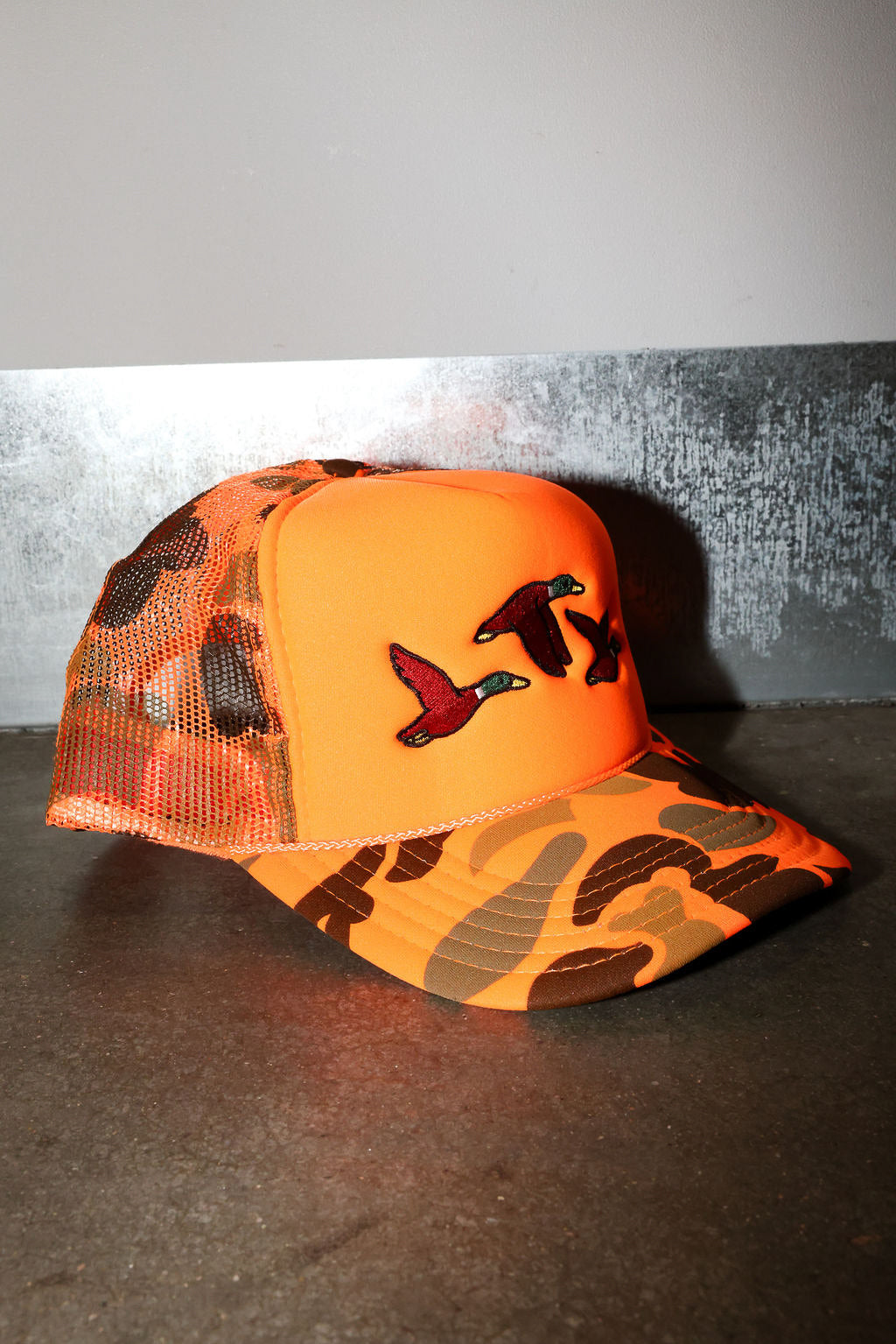 Camo Orange Duck Trucker Hat