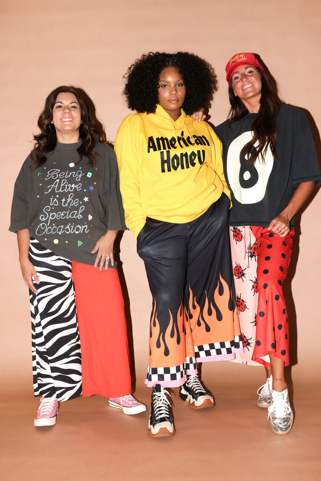 Black, White, & Red All Over Half & Half Cropped Pants