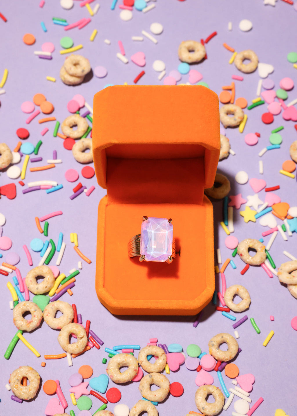 Emerald-Cut Crystal Adjustable Cocktail Ring