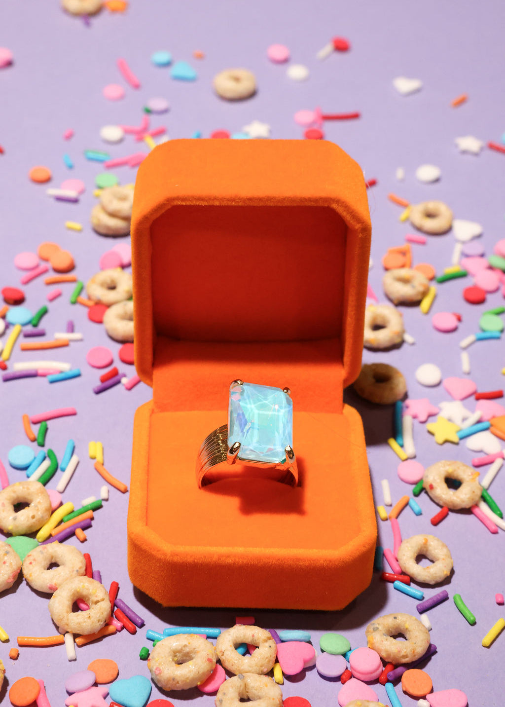 Emerald-Cut Crystal Adjustable Cocktail Ring