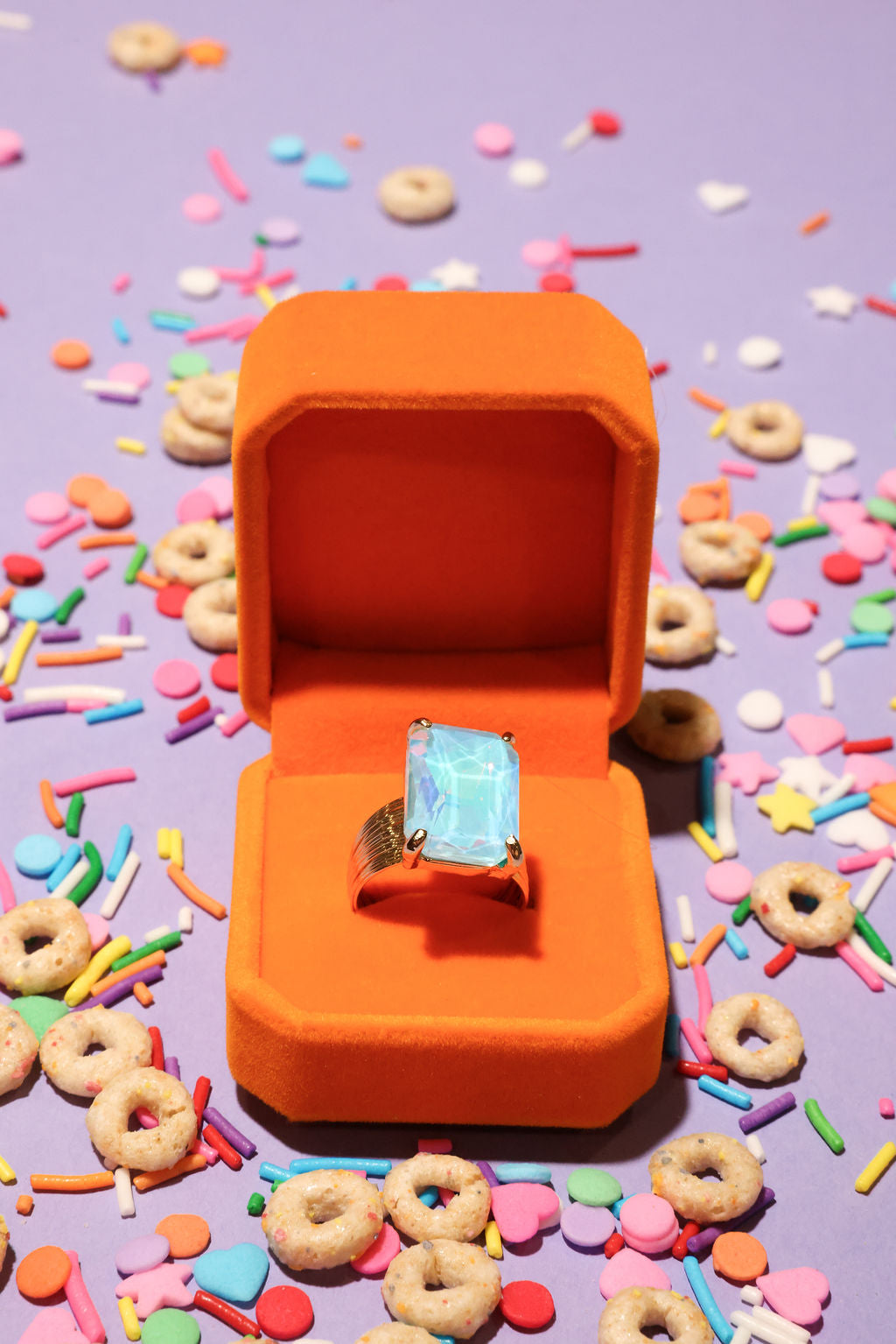 Emerald-Cut Crystal Adjustable Cocktail Ring