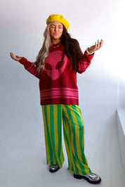 High Voltage Green Stripe Straight-Leg Pants