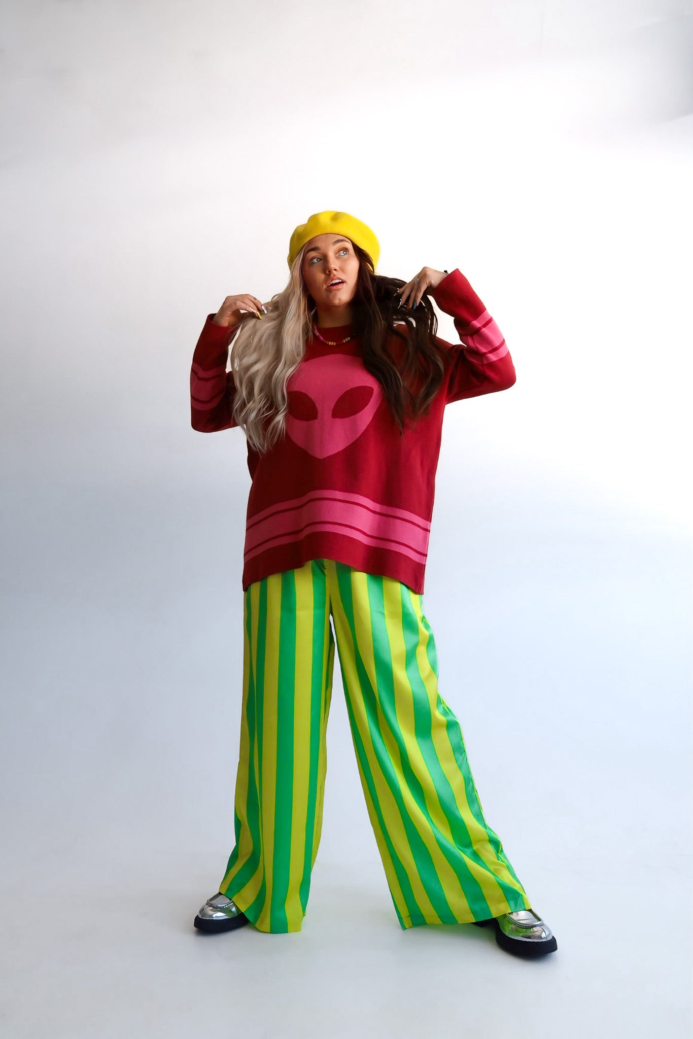 High Voltage Green Stripe Straight-Leg Pants