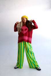 High Voltage Green Stripe Straight-Leg Pants