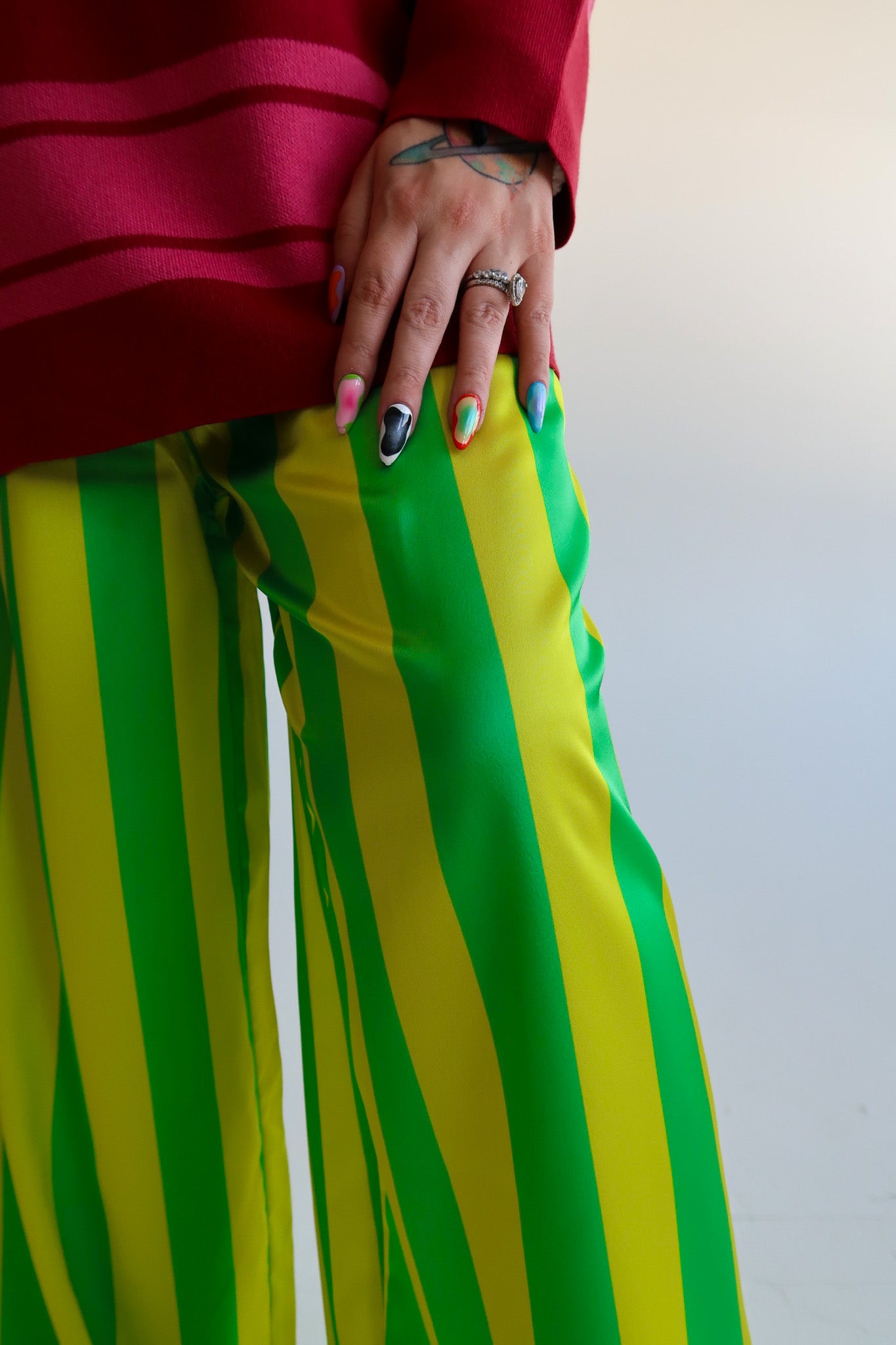 High Voltage Green Stripe Straight-Leg Pants