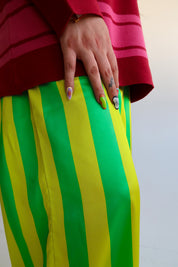 High Voltage Green Stripe Straight-Leg Pants