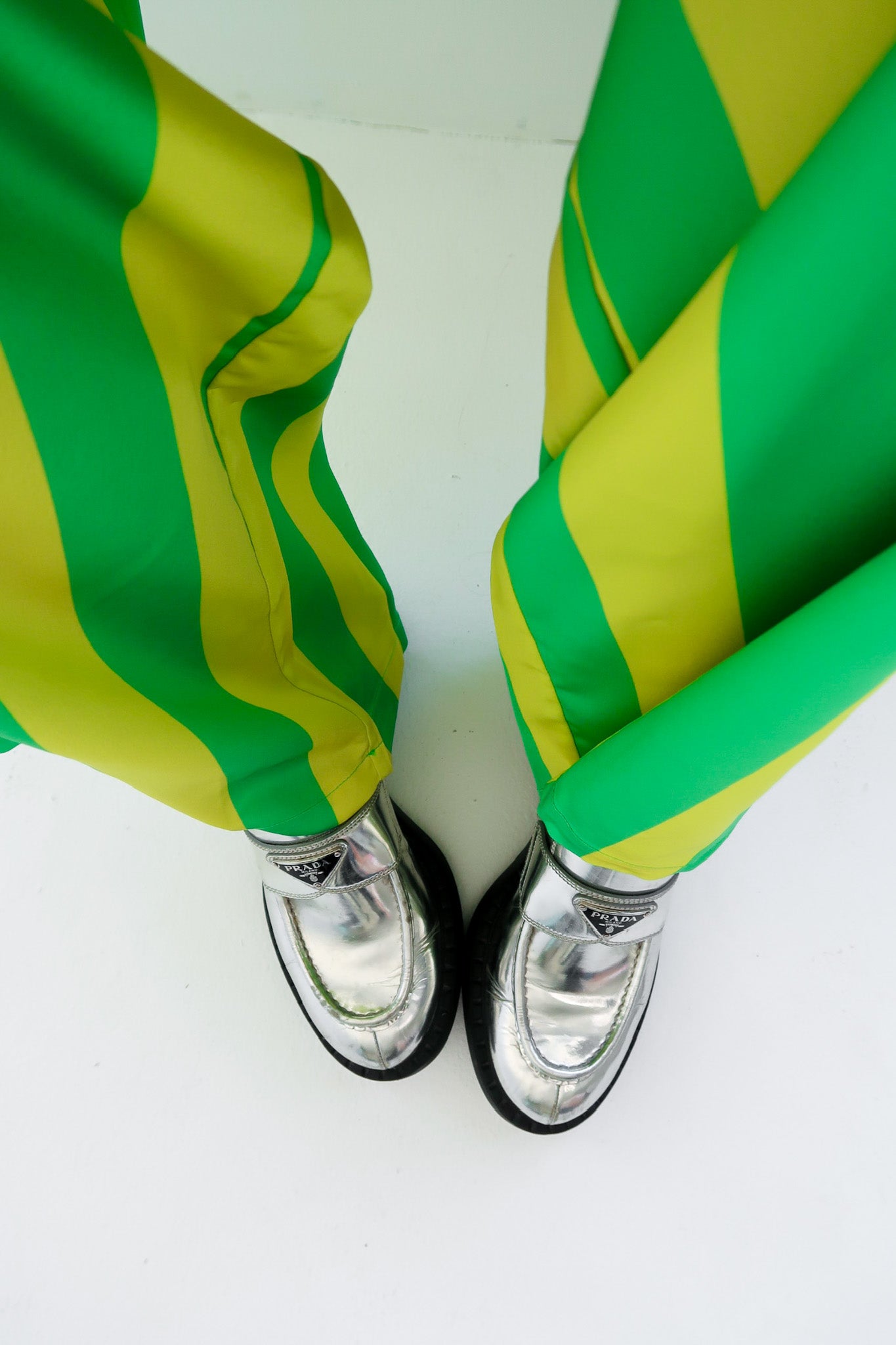 High Voltage Green Stripe Straight-Leg Pants