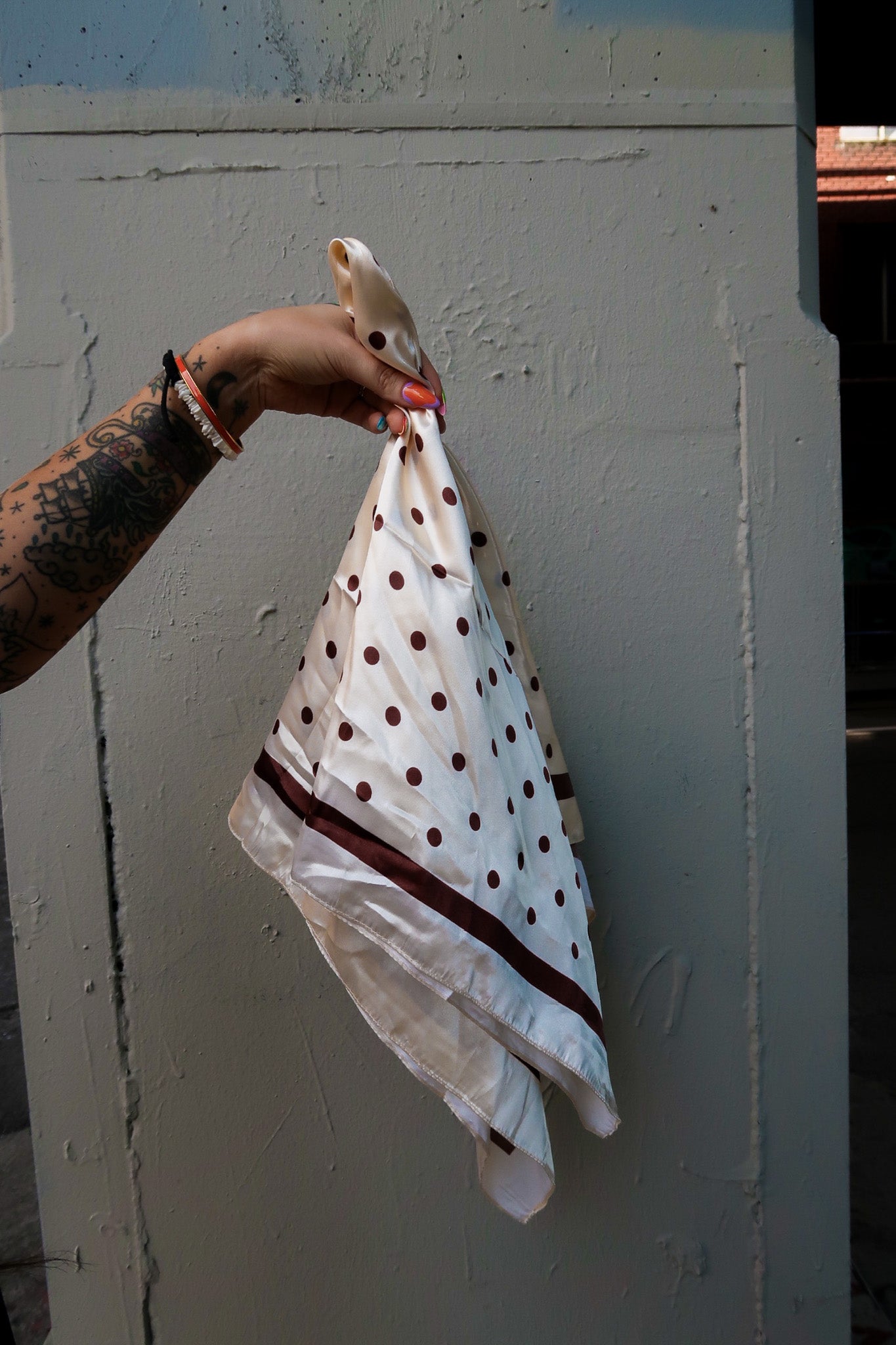 Cream Polka Dot Silky Scarf