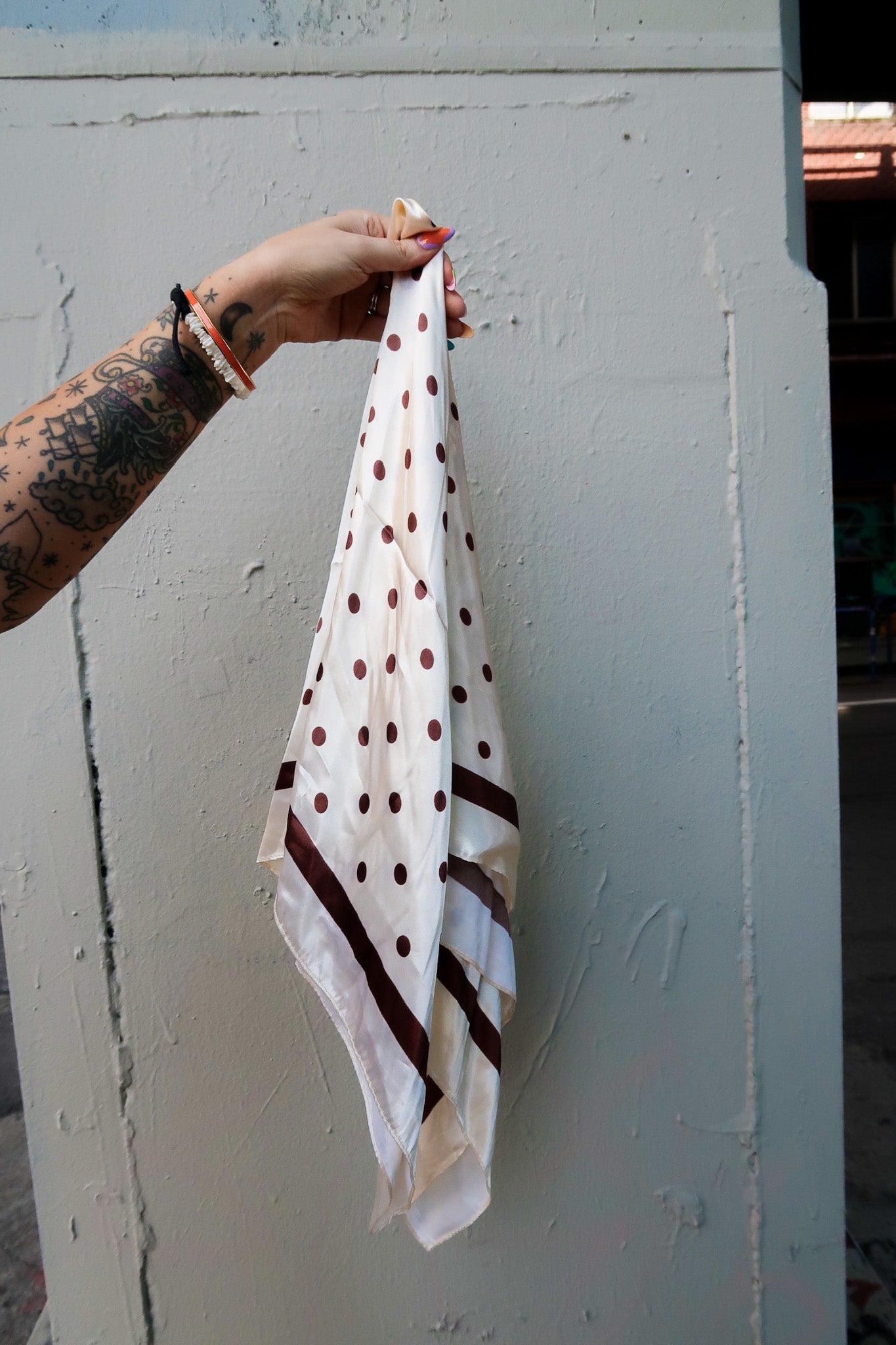 Cream Polka Dot Silky Scarf