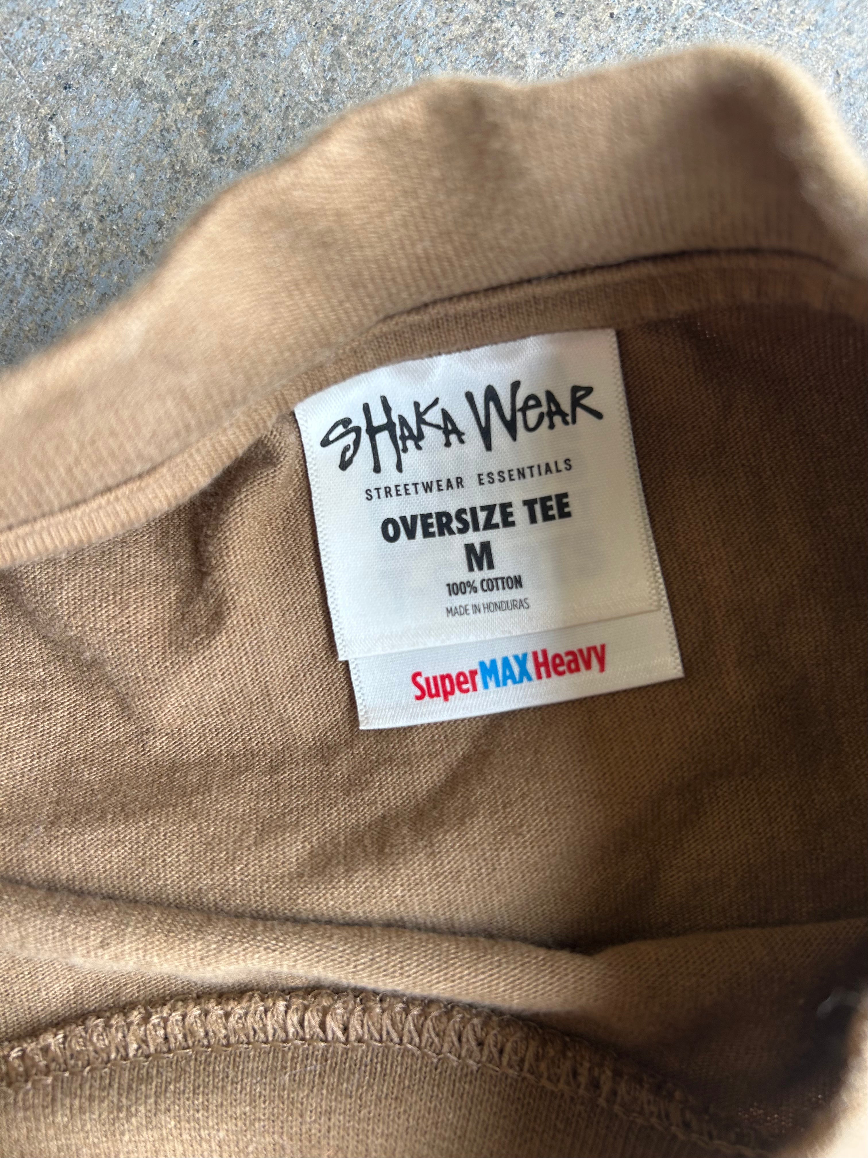 Close up of Shaka Wear tag Oversize Tee size M
