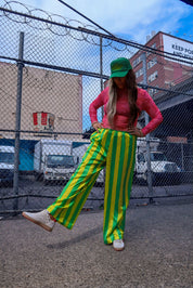 High Voltage Green Stripe Straight-Leg Pants