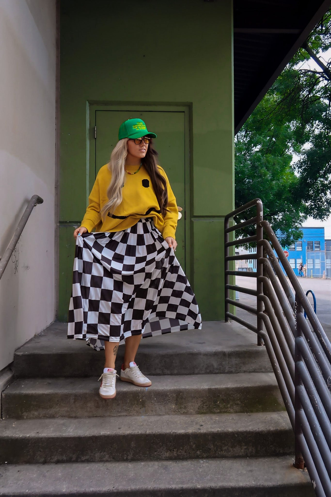 Victory Lap Checkered Maxi Pleated Skirt