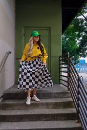 Victory Lap Checkered Maxi Pleated Skirt