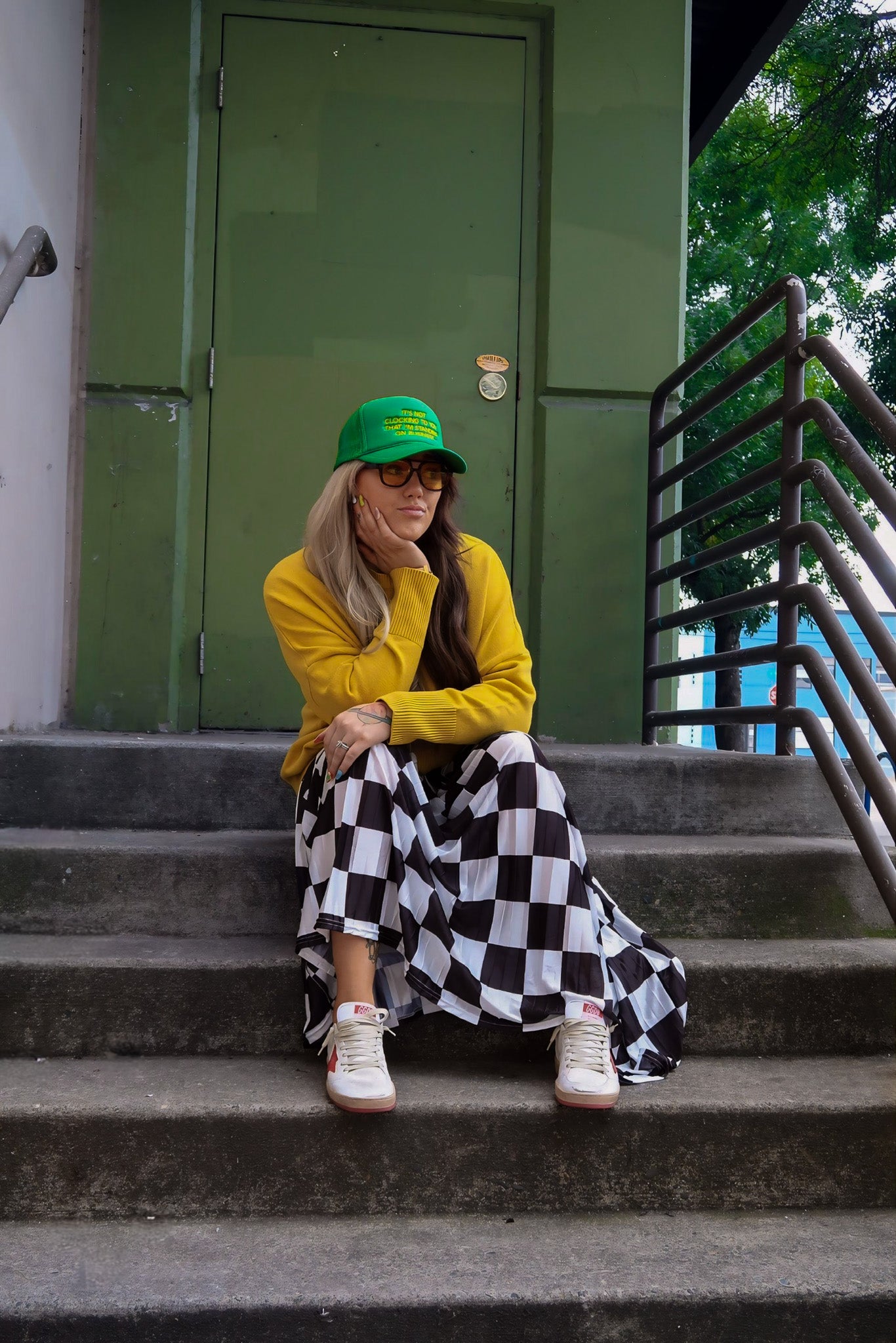 Victory Lap Checkered Maxi Pleated Skirt