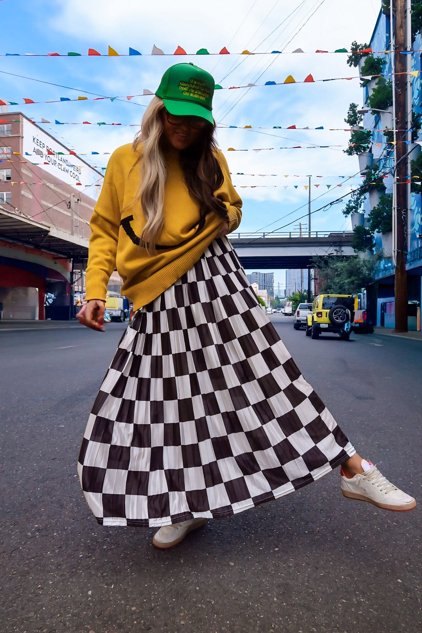 Victory Lap Checkered Maxi Pleated Skirt