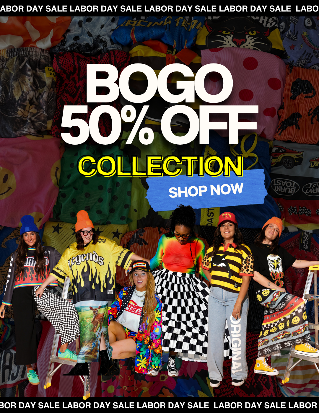 Burnt Toast Warehouse collection and BOGO Sale including dresses, bottoms, and sets featuring in house designs